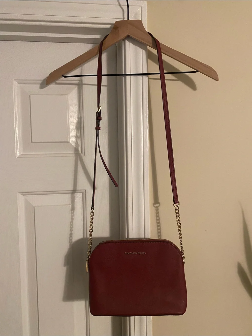 Michael Kors Wine Red Crossbody with Gold Chain